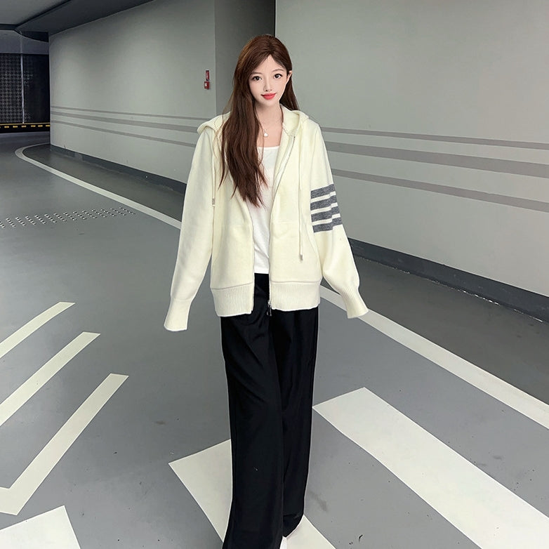 Four-bar knit cardigan