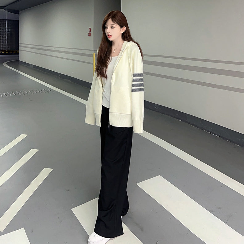Four-bar knit cardigan
