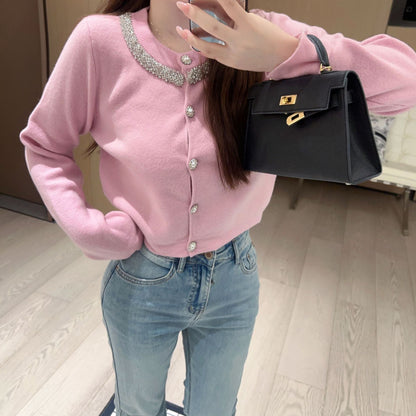 2025 Beaded and Diamond-Encrusted Knit Cardigan