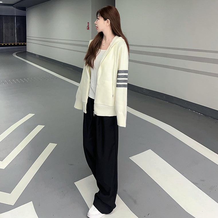 Four-bar knit cardigan