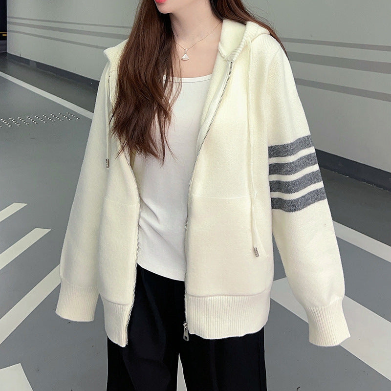 Four-bar knit cardigan