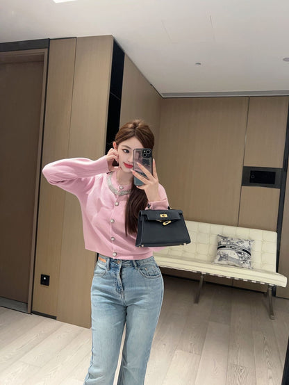 2025 Beaded and Diamond-Encrusted Knit Cardigan