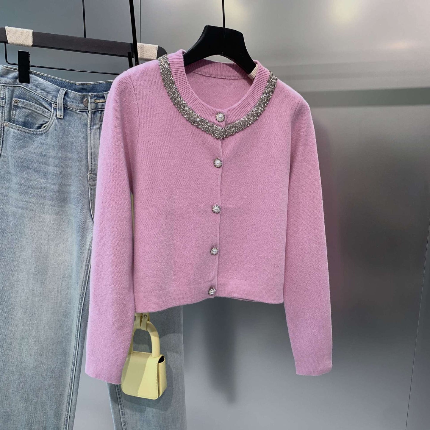 2025 Beaded and Diamond-Encrusted Knit Cardigan