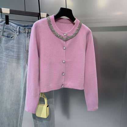 2025 Beaded and Diamond-Encrusted Knit Cardigan