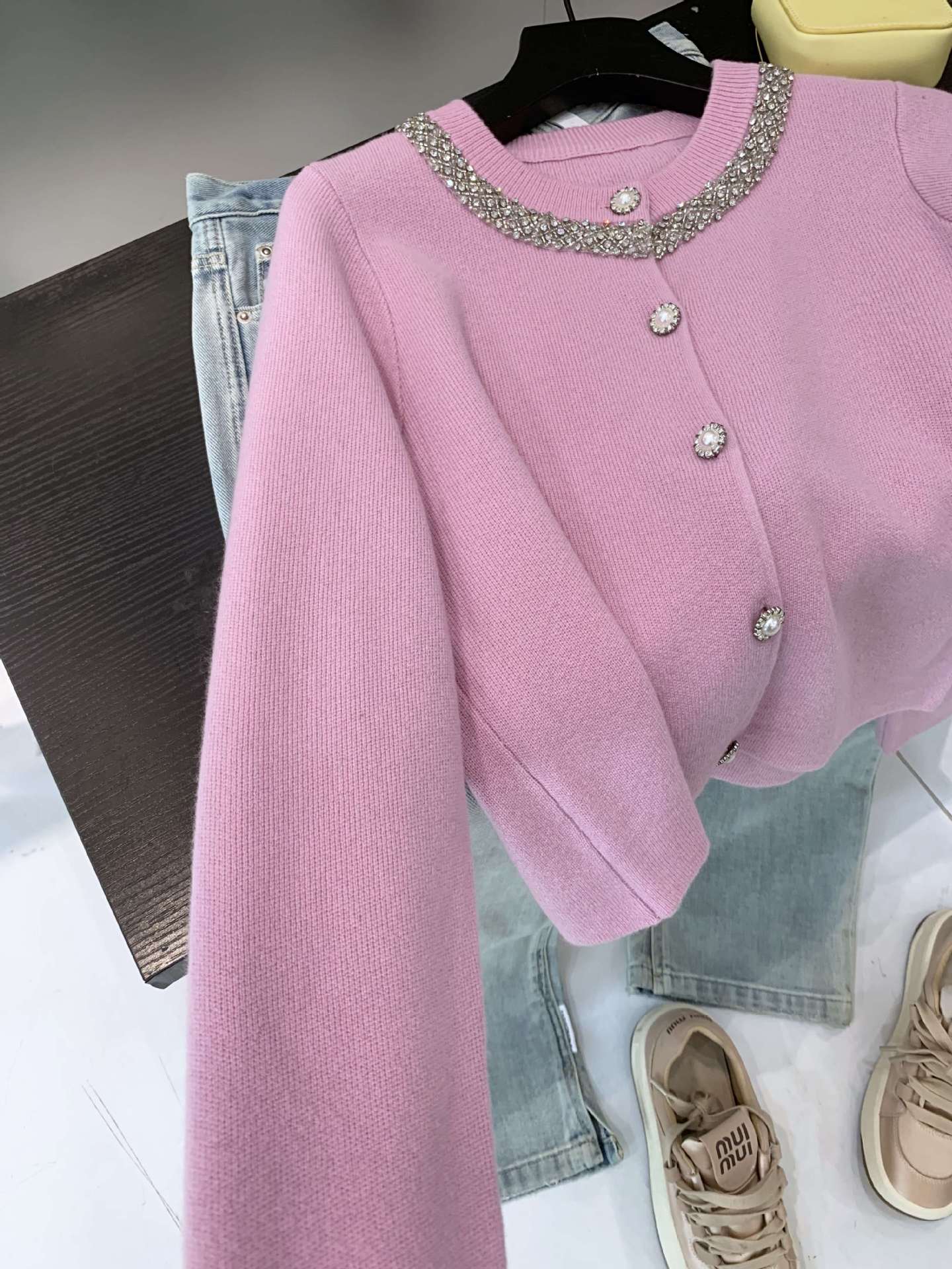 2025 Beaded and Diamond-Encrusted Knit Cardigan