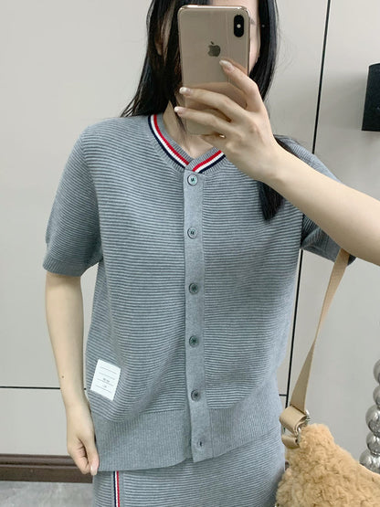 2025 knitted short-sleeved cardigan