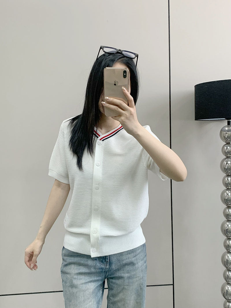 2025 knitted short-sleeved cardigan
