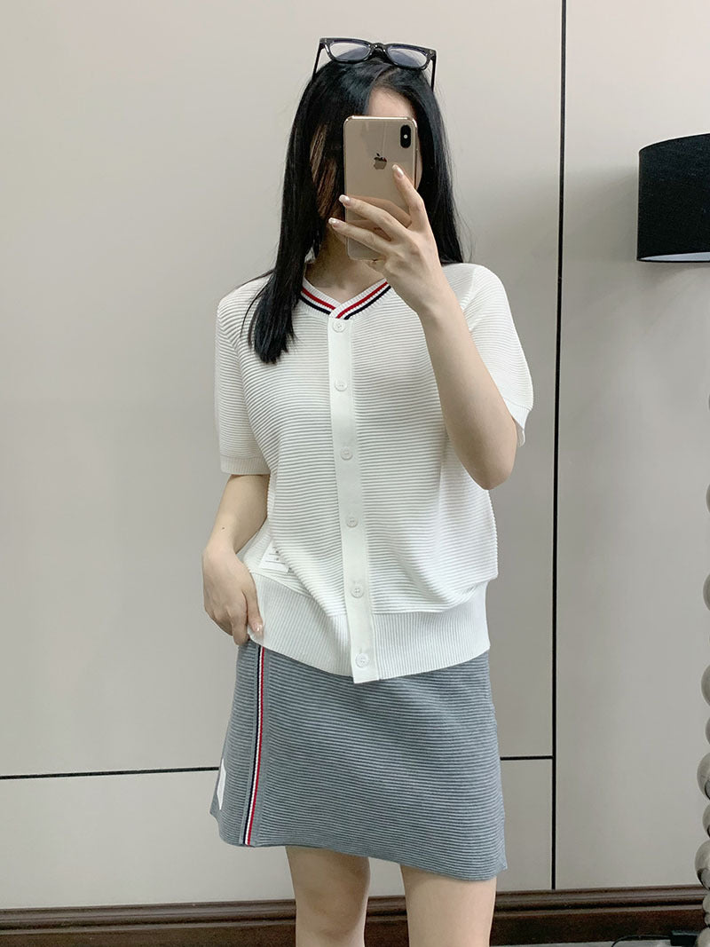 2025 knitted short-sleeved cardigan