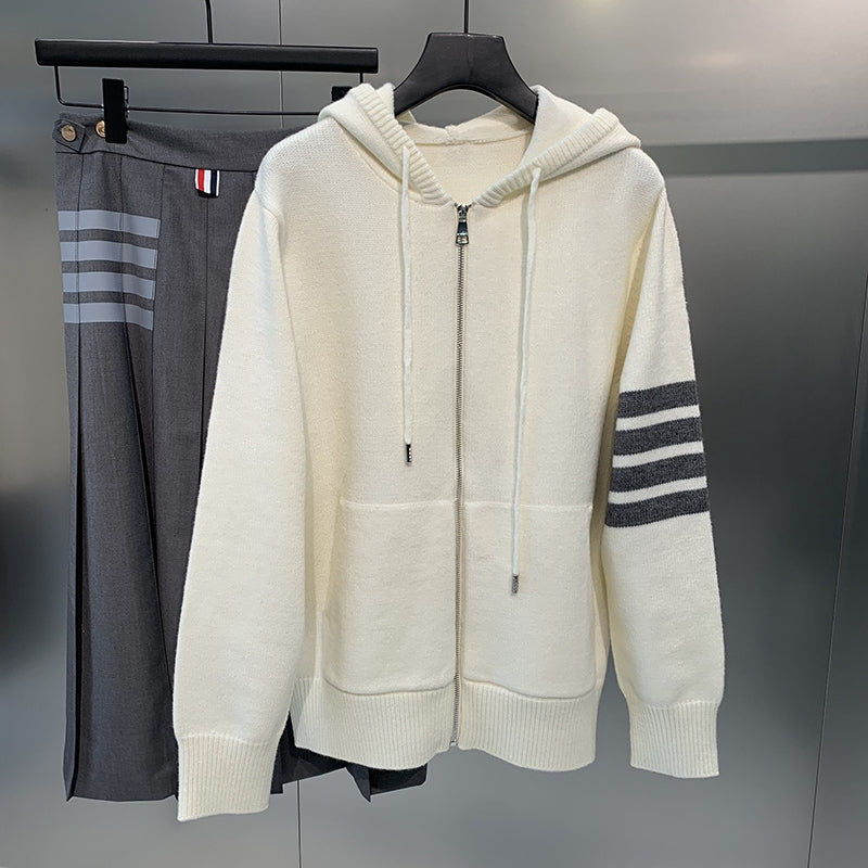 Four-bar knit cardigan