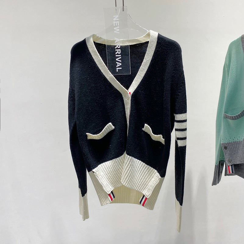 2025 Four-bar wool cardigan