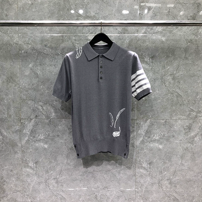 2025  Feather Leaf Knitted POLO Shirt