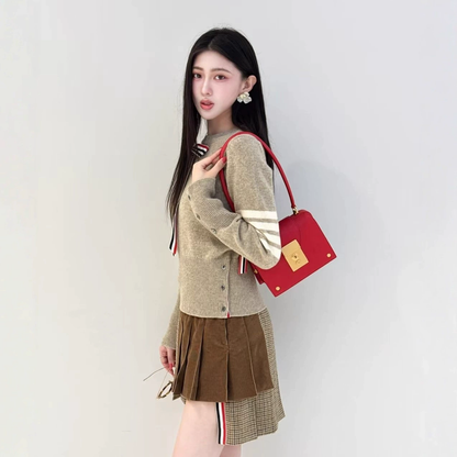 2025 Bow-tie knit sweater + pleated skirt